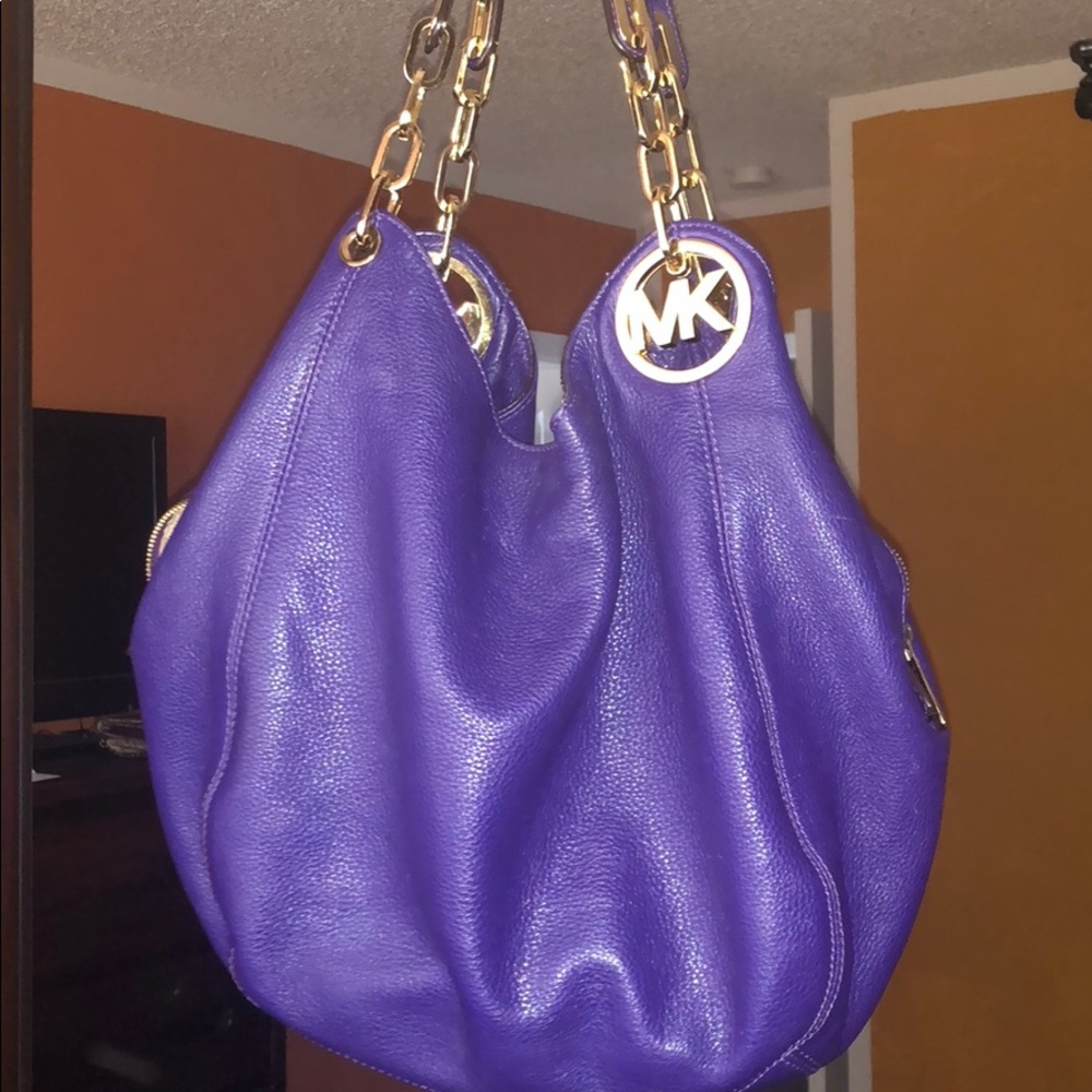 Michael Kors Purple Leather Shoulder Tote